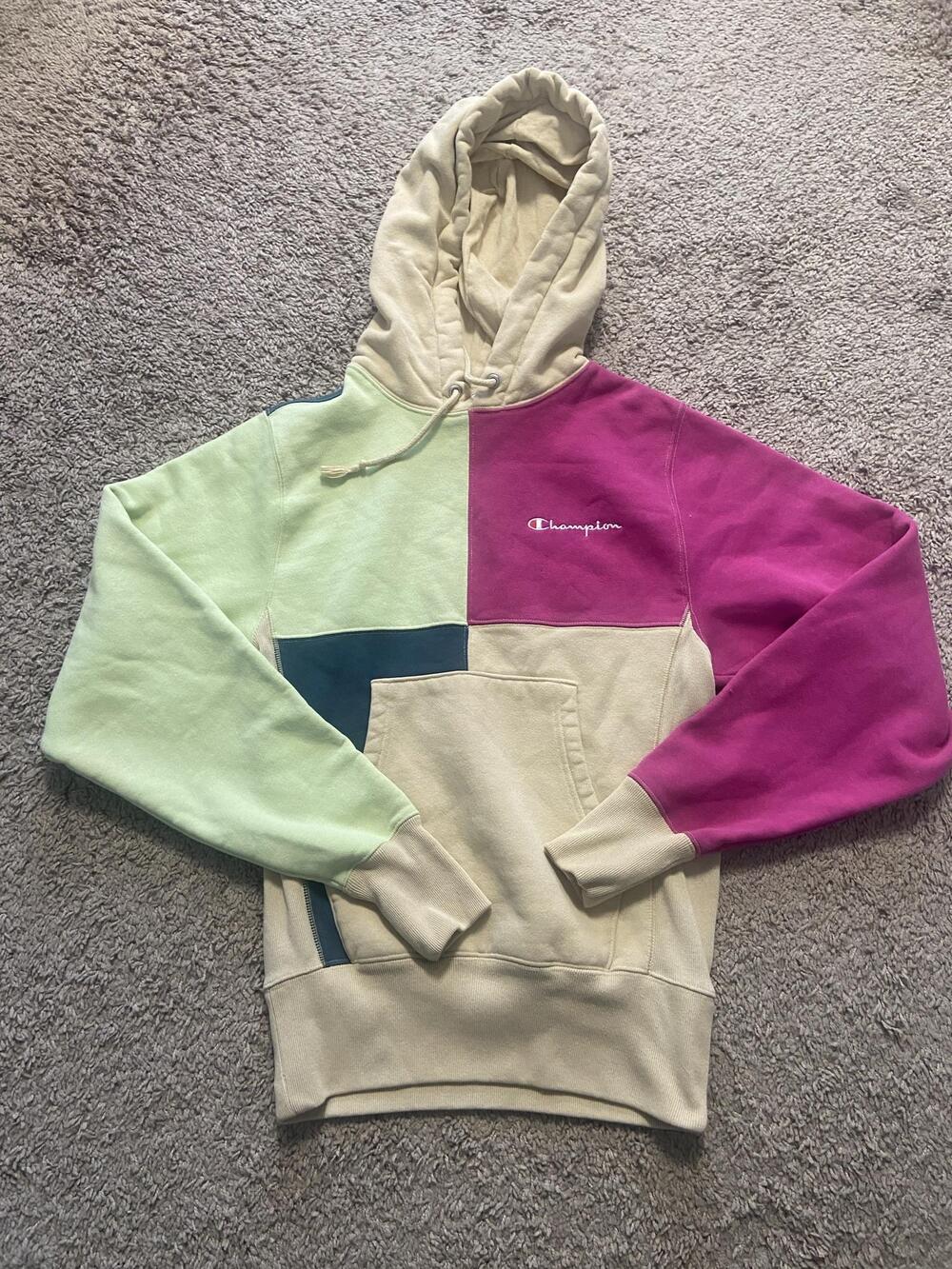 Champion Hoodie Mens XS Multicolor Reverse Weave Colorblock Fleece Pullover